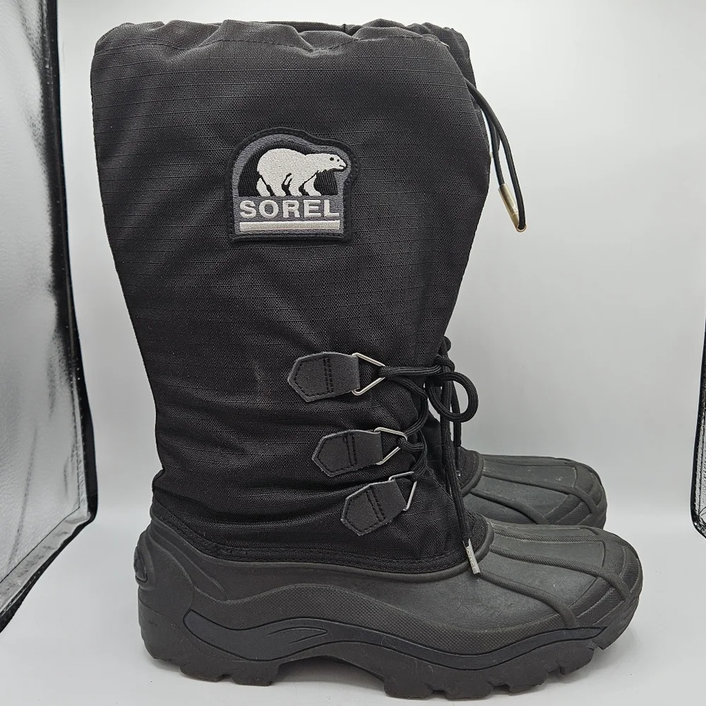 SOREL Kaufman Black Insulated Waterproof Glacier Winter Snow Boots size 8